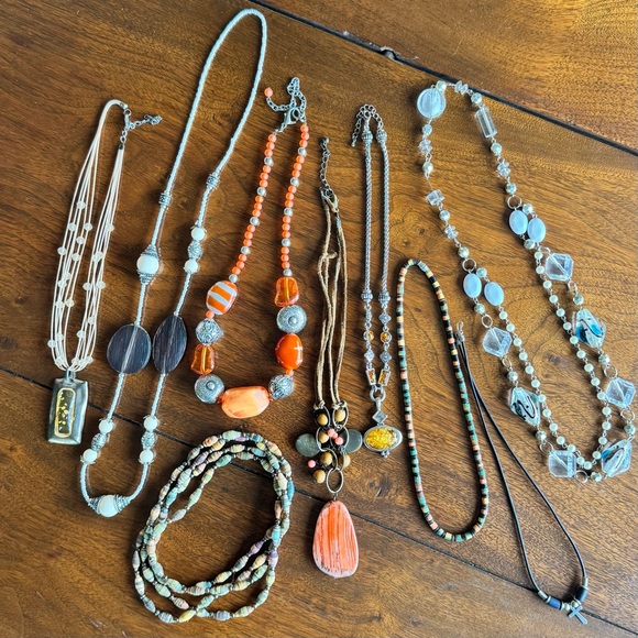 Jewelry - Necklace Set Lot Bundle Fun Glam Dressy Orange Silver Brown Beads Dressy Deal B